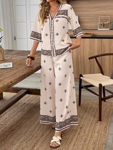 Louniche 女士春夏休闲定位开衫和直筒裤两件套 - 彩色 - 查看 5