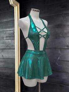 Spicy Aura 2pcs Shiny Sexy Lingerie Set For Women - Green - View 5
