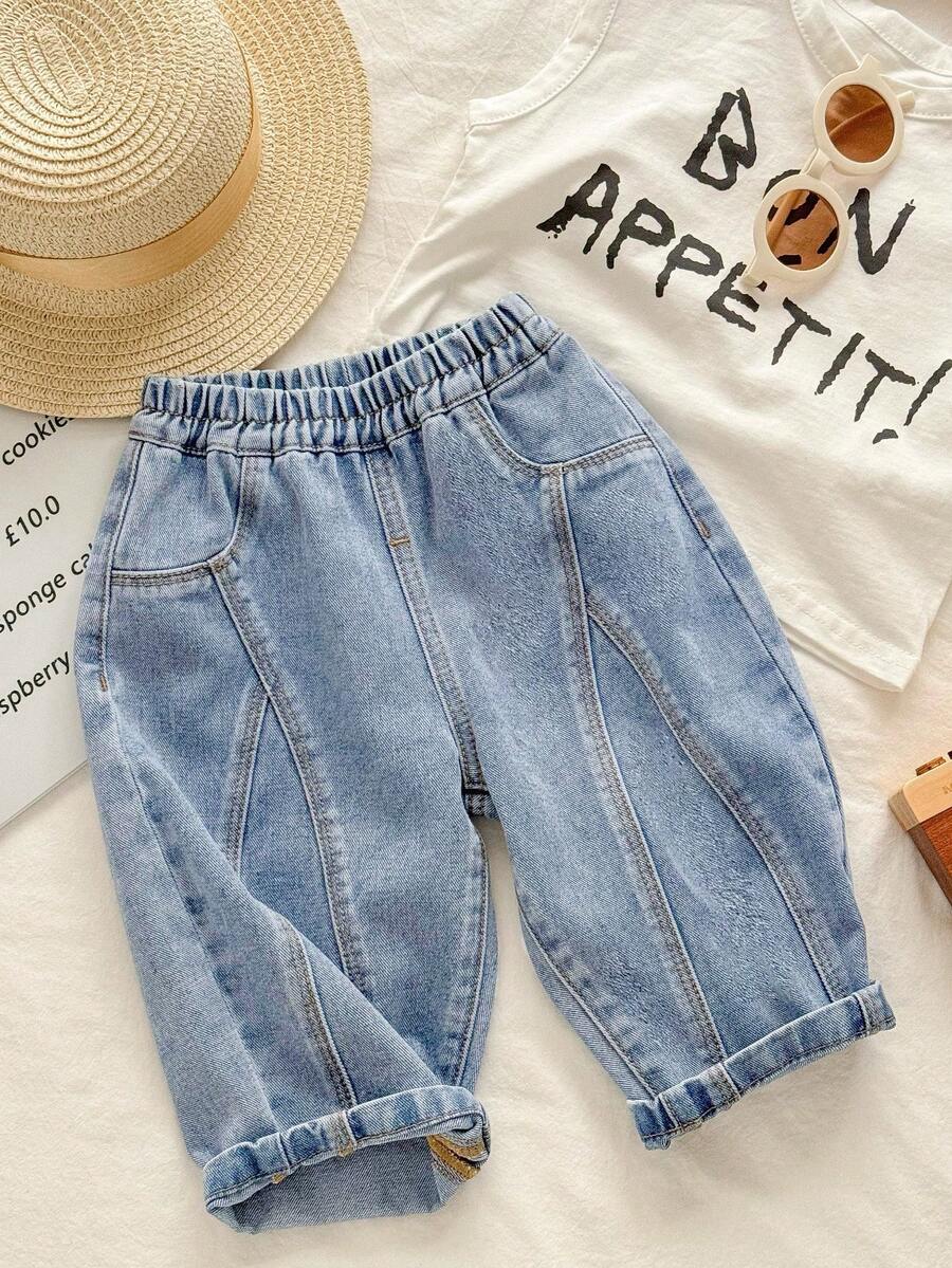LMoss Kids Baby Boy Loose Fit Flared Blue Denim Pants - Light Wash - View 1