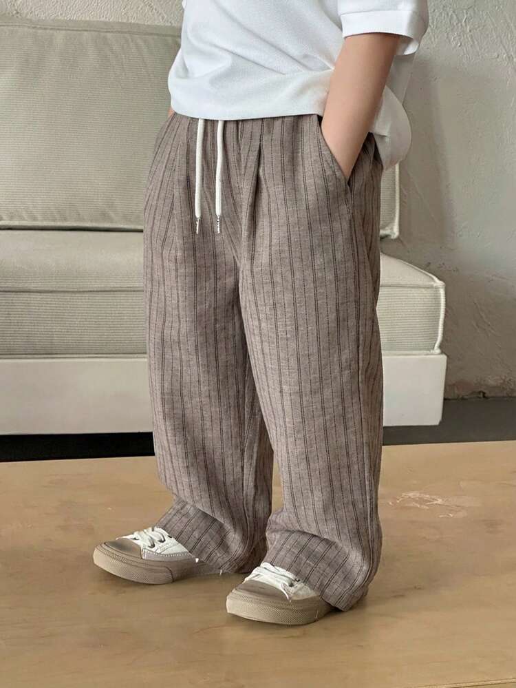 Young Boy Casual Striped Slant Pocket Drawstring Waist Pants