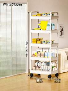 Carrito de almacenamiento de tres niveles con barandillas - Un estante de almacenamiento de pie multifuncional adecuado para cocinas y baños, con un estante escurridor móvil, ideal para el regreso a la escuela, hecho de plástico, no apto para artículos pesados. - Multicolor - Ver 4