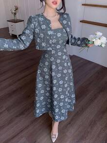 Modelyn Elegant Outdoor Ladies Jacquard Suit - Blue - View 4