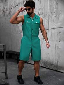 Manfinity Homme Bộ áo liền quần ngắn tay màu xanh lá cây dành cho nam, kiểu dáng thường ngày, thích hợp cho mùa xuân/hè. - màu xanh lá - Xem 6