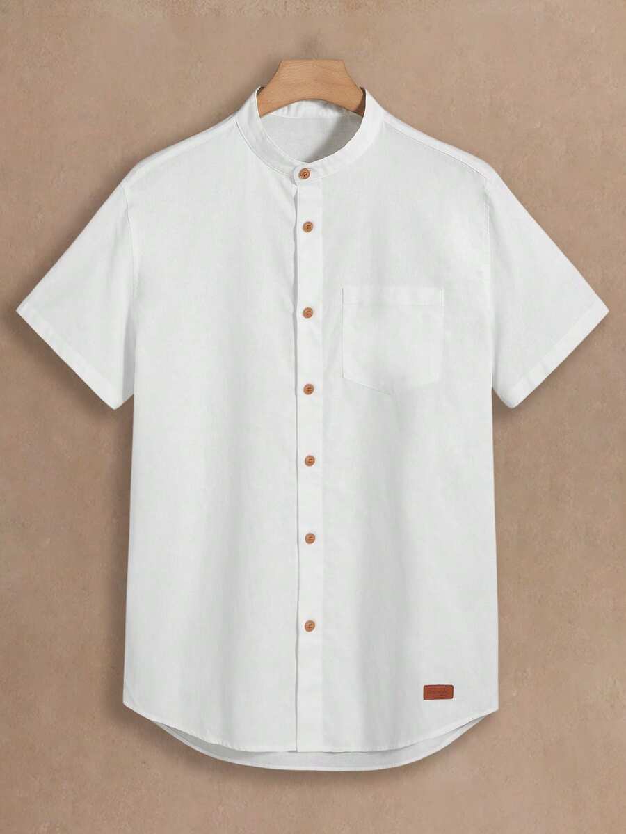 EASEVO Áo sơ mi nam cỡ lớn, kiểu dáng giản dị, đa năng, thích hợp cho kỳ nghỉ hè và đi làm hàng ngày, với cổ áo trang trí. - trắng - Xem 1