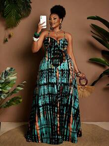 Maweii Plus Size Women's Strappy Printed Sexy Vacation Off-Shoulder Backless Dress - Blue - View 3