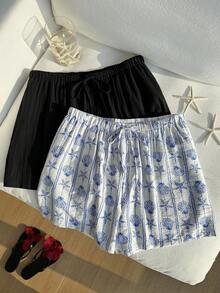 Comfortcana Plus Size Women Summer Casual Shorts Bay Girl Summer Clothes Beach Coords For Women Women's Summer Outfits Summerclothes - Multicolor - View 12