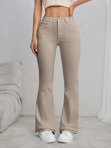 SHEIN Tall Ladies' Flared Casual Jeans With Pockets, Versatile - Apricot - View 5