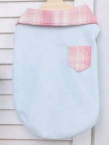 PETSIN Conjunto de ropa de pareja de mascota con estilo preppy a cuadros rosa y azul, conjunto de collar, falda plisada y chaleco con bolsillo para gatos y perros, para usar en primavera/verano - Multicolor - Ver 14