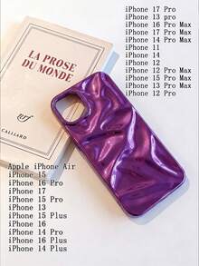 适用于 17 Pro Max 17 16 15 13 14 12 11 Pro Max Plus 的 3D 亮面纯色波浪纹软硅胶手机壳，奢华亮面防震手机壳 - 玫紅色 - 查看 24