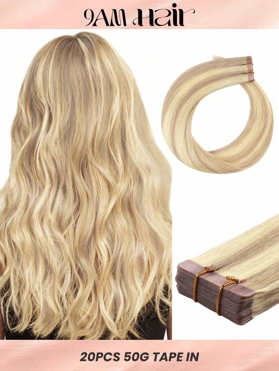 20PCS Straight Tape In Human Hair Extensions 100% Real Remy Human Hair 14-24inches Natural High Quality 50G/Pack For Salon Silky Seamless Invisible PU Tape In Hair Extensions - S16/613 - View 1