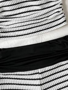 SHEIN Setelan Tank Top dan Celana Pendek Bergaris Kasual untuk Remaja Putri, Nyaman dan Minimalis, Cocok untuk Musim Semi/Panas, Hitam dan Putih - Hitam dan Putih - View 4
