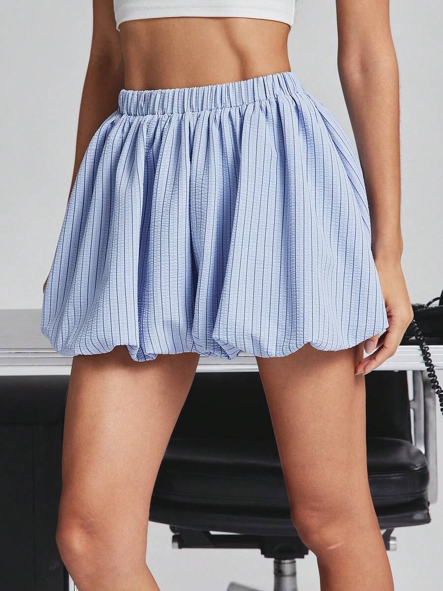 SHEIN Haute Shorts de burbujas de camisería a rayas para mujer - Multicolor - Ver 1