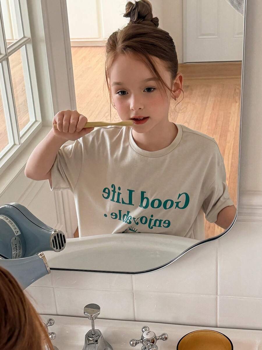 DAZY 字母印花短袖宽松T恤裙,女童休闲家居服 - 薄荷綠 - 查看 1