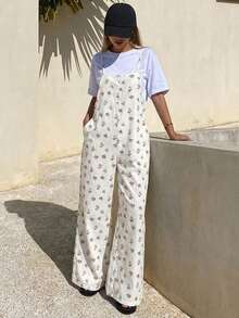 DAZY Bộ áo liền quần denim thắt nút in hoa dành cho nữ, thích hợp cho mùa hè. - trắng - Xem 4