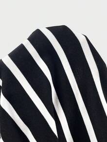 SHEIN 2pcs/Set Tween Girls' Round Neck Short Sleeve Striped Ruffle Sleeve T-Shirt And Striped Shorts - Black and White - View 10