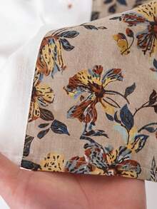 EMERY ROSE Camisa casual de manga corta con cuello redondo, botones y estampado de parchwork, para primavera/verano - Blusas de manga corta - Caqui - Ver 4