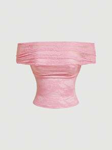 SHEIN MOD 女士蕾丝拼接荷叶边休闲百搭日常上衣 - 粉色 - 查看 7