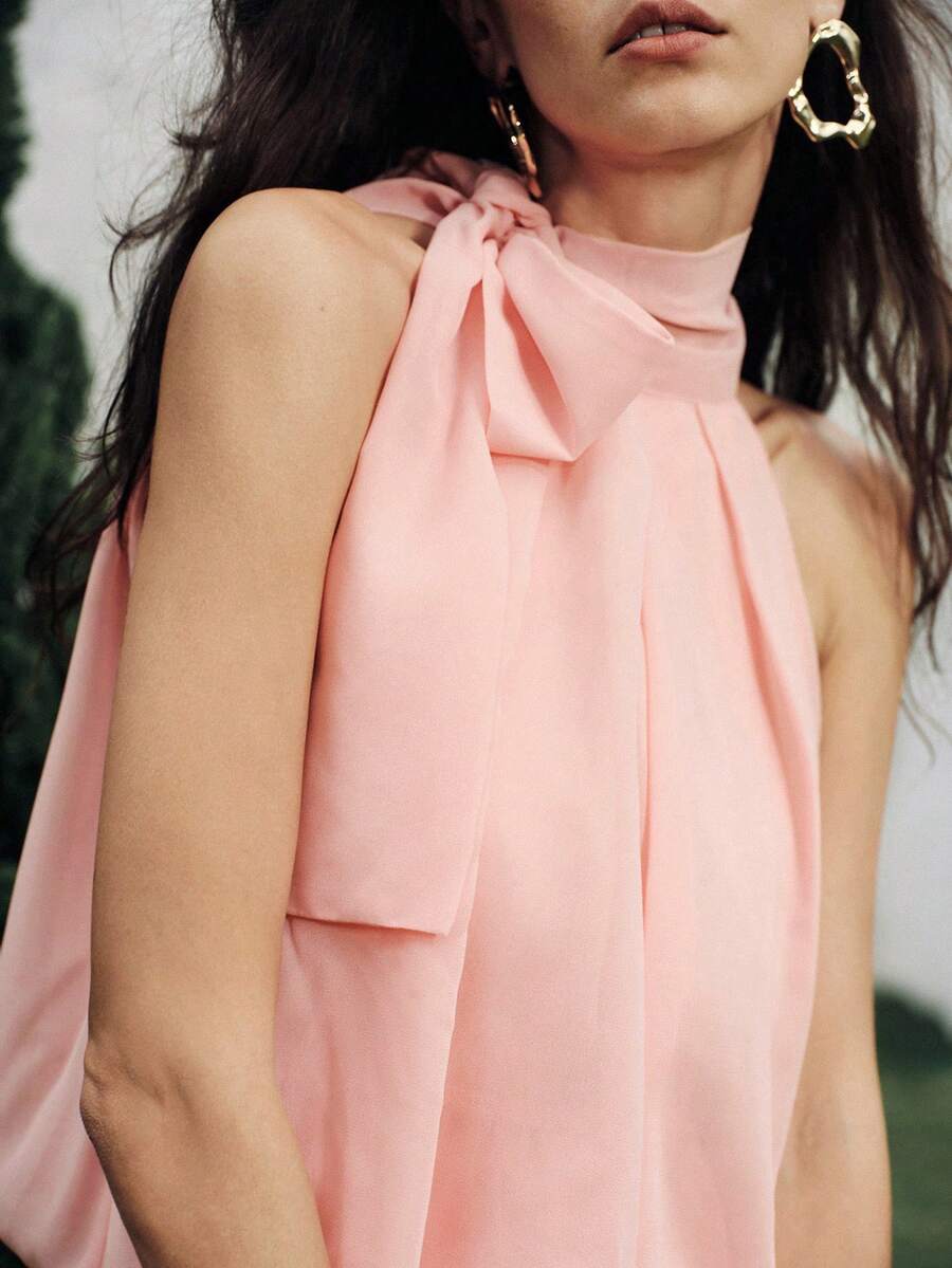 Lumivelle Áo kiểu nữ không tay bằng vải chiffon, kiểu dáng thời trang thường ngày, thích hợp cho kỳ nghỉ hè. - Hồng - Xem 1