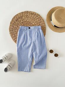 SHEIN Baby Boy Cute Summer Casual Striped Relaxed Pants,Suitable For Birthday Party,Rave,Evening Party,Performance,Wedding,Baby's 1st Month,Christening - Blue - View 3
