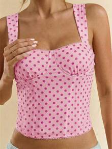 SHEIN BAE Áo hai dây chấm bi đen thanh lịch dành cho nữ, thích hợp cho buổi hẹn hò, tiệc sinh nhật, hộp đêm, tiệc lễ hội, tiệc bạn gái, hẹn hò, mặc hàng ngày, đi làm, áo corset, áo corset dễ thương, áo gợi cảm đi club, áo corset, áo trễ vai, áo mùa hè, áo dễ thương, quần áo mùa hè cho nữ, áo corset. - Hồng - Xem 8