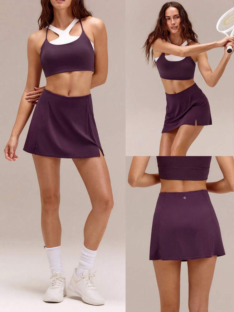Court Confidence Tummy Control Side-Split Hem Built-In Shorts Non-Slip Grips A-Line Mini Tennis Skirt Tennis Golf Pickleball Daily Casual Wear