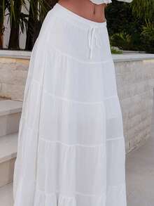 Bris Aura Bộ 2 áo ba lỗ ngắn trơn và chân váy dài cho nữ - trắng - Xem 5