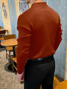 JOLTRO 男士纯色长袖休闲通勤 Polo 衫 - 橘色 - 查看 2