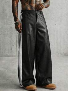 AXEPEAK Men's Versatile Striped Zip Pocket Pants, Suitable For Gatherings - Black - View 1