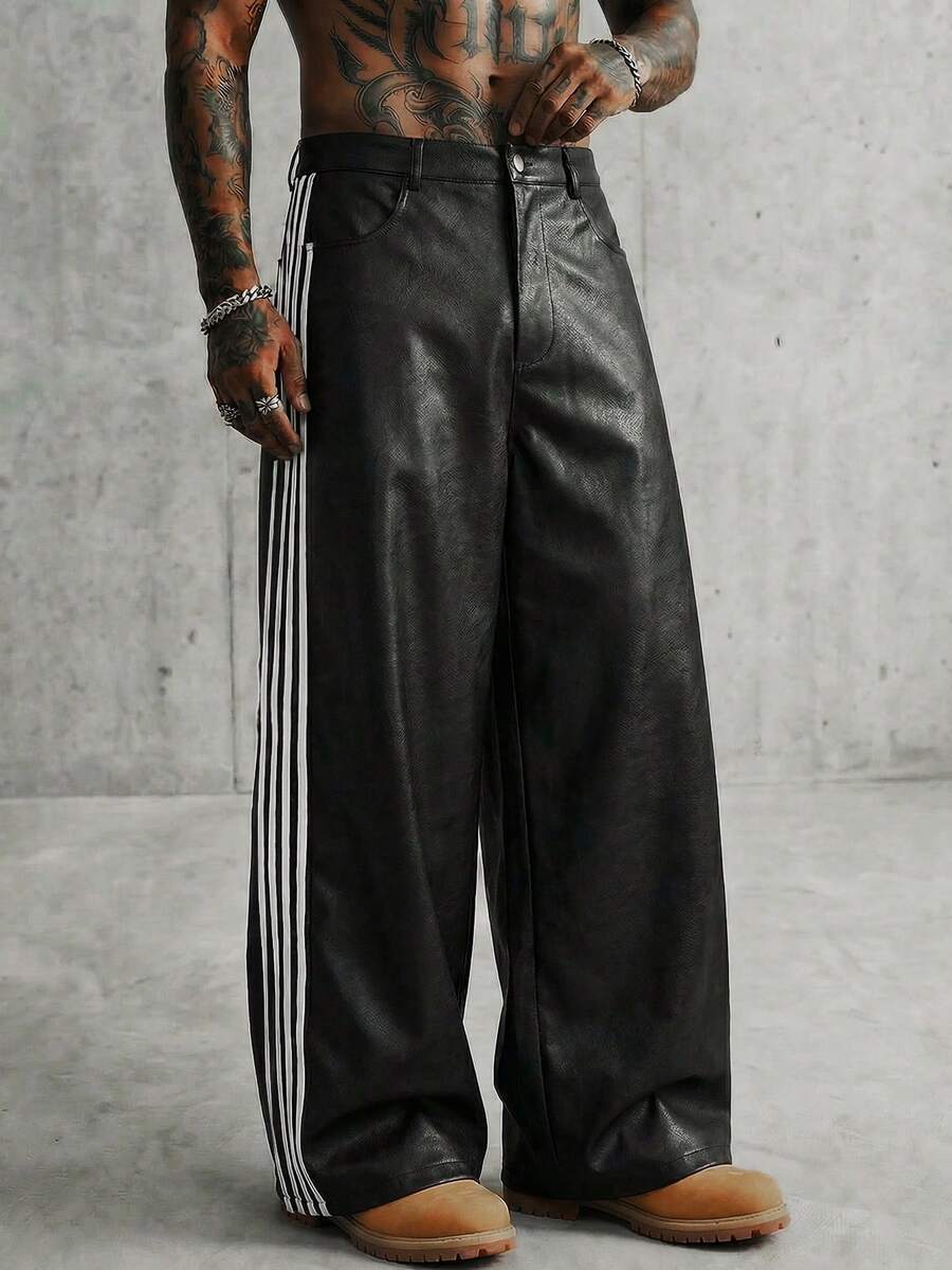 AXEPEAK Men's Versatile Striped Zip Pocket Pants, Suitable For Gatherings - Black - View 1