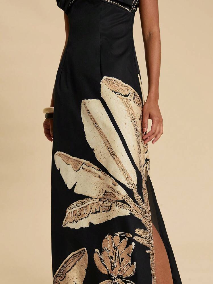 Travachic 女士深V领优雅休闲长裙 - 黑色 - 查看 5