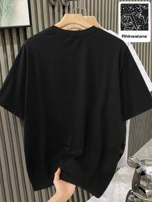 Manfinity Hypemode 1pc Men's Black Summer Casual Rhinestone Streetwear T-Shirt,Oversized Loose Fit Star Pattern Graphic Tee,Rave Y2k Vintage Crew Neck Short Sleeve Tops - Black - View 2