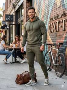 Conjunto de pans jogger para hombre liso - Verde militar - Ver 1