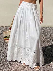 DAZY Chân váy cotton trắng khoét gấu dành cho nữ, thích hợp cho kỳ nghỉ. - trắng - Xem 7