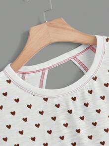 SHEIN Essnce 女士休闲圆领露背不对称下摆宽松无袖T恤，心形印花，适合夏季穿着 - 彩色 - 查看 6