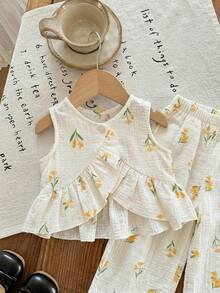LMoss Kids Bộ 2 món áo và quần dệt in hình quả anh đào cho bé gái - Nhiều màu - Xem 6