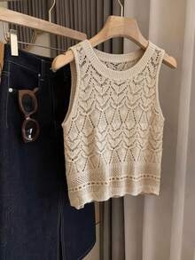 GlowEve Áo vest dệt kim không tay cổ tròn thanh lịch dành cho nữ mùa xuân/hè mới - Màu be - Xem 4