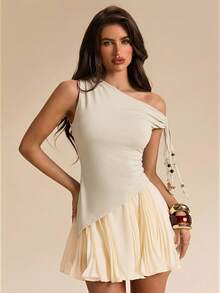 SHEIN BAE Brown Asymmetric Hem Beaded Fringe Tight Fit Blouse, Vacation Top - Apricot - View 5