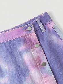 SHEIN 青少年女孩夏季Y2K休閒波希米亞風不對稱鈕扣牛仔裙褲，夏季度假與日常街頭穿搭派對Y2K夏季淺色水洗寬鬆短裙褲，舒適且時尚，休閒街頭風，適合春夏季 - 彩色 - 查看 3