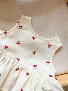 Cozy Pixies Bộ đồ bé gái thời trang dễ thương in hình quả anh đào, áo không tay và quần short. - trắng - Xem 4