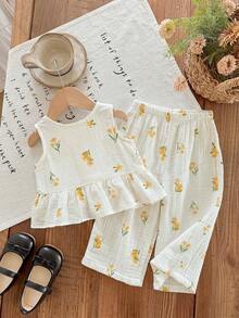 LMoss Kids Bộ 2 món áo và quần dệt in hình quả anh đào cho bé gái - Nhiều màu - Xem 2