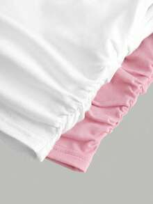 SHEIN Teen Girls Black & White Knit Ruched Waist Crew Neck Sleeveless Camisole Layering Set - Pink - View 5