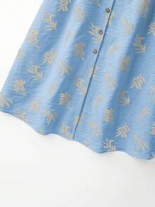 SHEIN LUNE 女士夏季沙滩度假印花无袖系带单排扣连衣裙 - 天藍色 - 查看 9