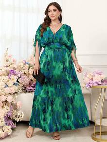 Reflora 大码女式碎花系带时尚连衣裙，适合海滩、度假、旅行 - 綠色 - 查看 5