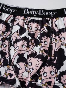 Betty Boop x SHEIN 女童弹力腰带休闲舒适平角短裤 - 黑色 - 查看 4