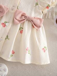 一件式新生儿夏季可爱度假碎花泡泡短袖方领连衣裙，适合1个月大的女宝宝，黄色连衣裙，新生儿黄色套装，雏菊连衣裙，婴儿黄色新生儿服装 - 粉色 - 查看 5