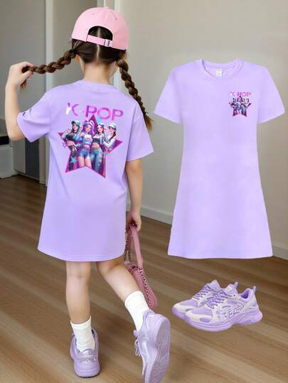 Áo thun ngắn tay cơ bản, thoải mái, năng động, cá tính, tối giản, dễ thương dành cho bé gái mùa xuân và hè, in hình ngôi sao nhiều màu sắc, chữ cái và khẩu hiệu, thích hợp mặc hàng ngày, ấm áp cho mùa hè và thu.