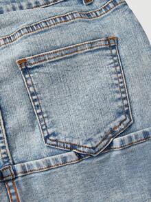 SHEIN MOD Women's Pocketed Cuffed Casual Versatile Denim Mini Skirt - Blue - View 4