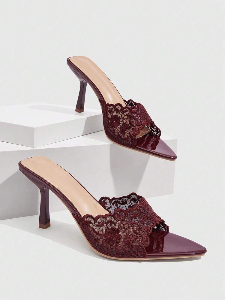 CUCCOO SZL Women Embroidered Lace Pointed Toe Stiletto Heeled Sandals Summer Shoes