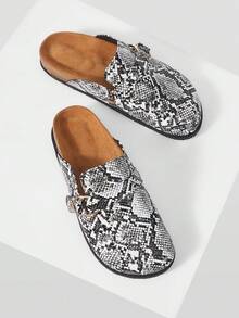 Mnmlis Women's Vintage Fashion Snake Buckle Comfortable Versatile Simple Closed Toe Outer Wear Flat-Bottomed Mule Slippers - Grey - View 4