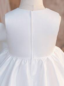 Glamorique Kids 女婴白色缎面连衣裙，饰有大蝴蝶结，无袖高档花童礼服，适合婚礼、生日、表演、宴会等场合，优雅公主裙 - 米色 - 查看 7
